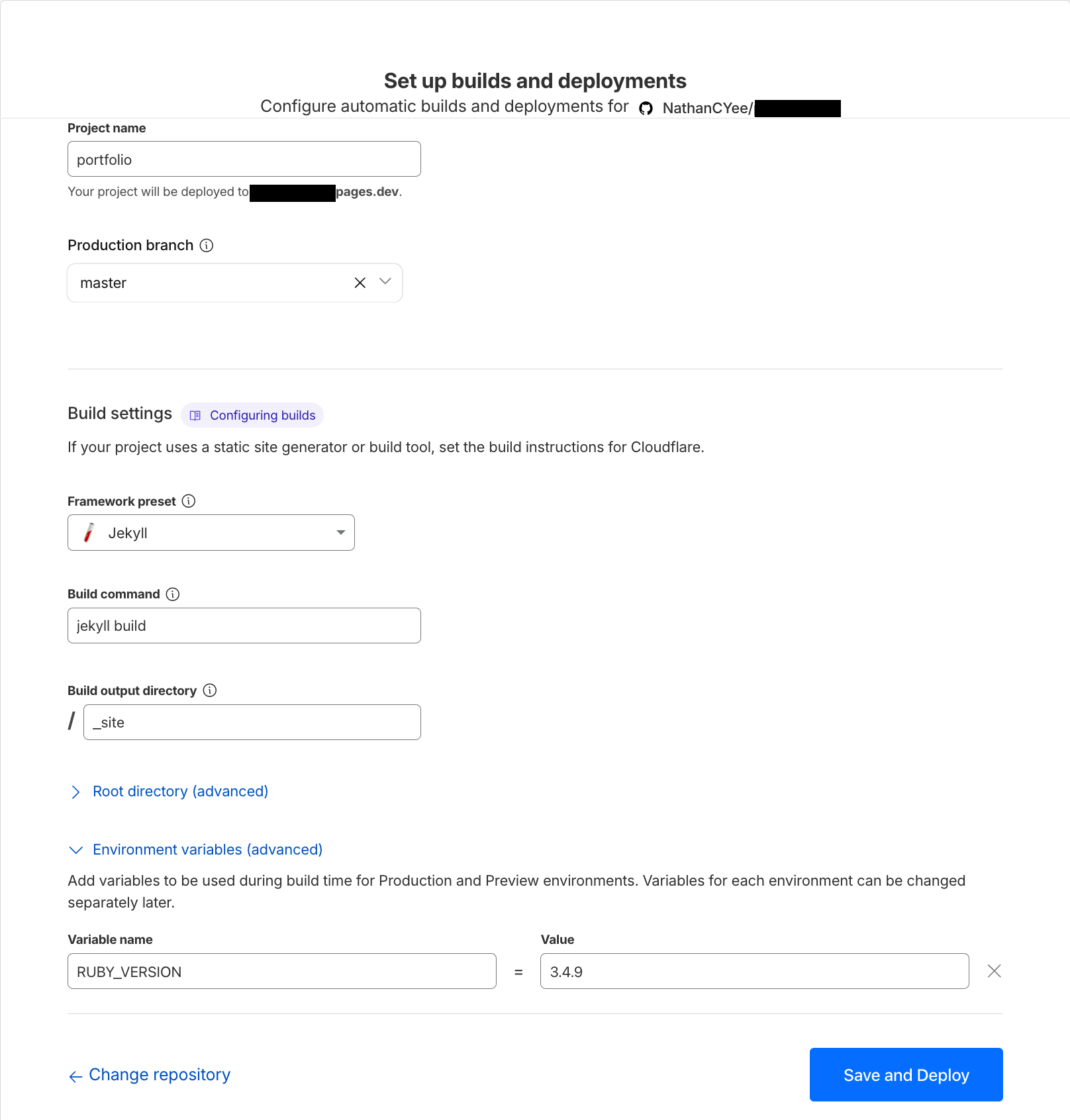 Cloudflare Jekyll Configuration